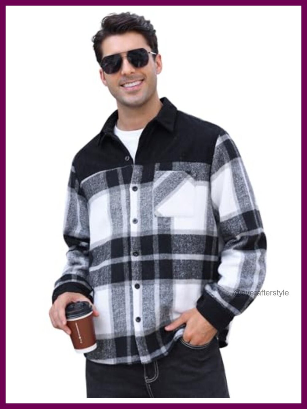 Men's Flannel Plaid Button Down Shacket Long Sleeve Regular Fit